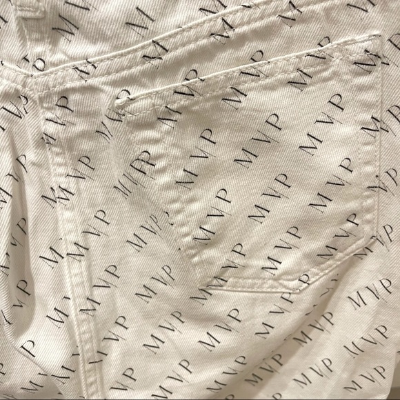 LIKE NEW. MVP Wardrobe DENIM MIN SKIRT LOGO WHITE - Picture 9 of 12